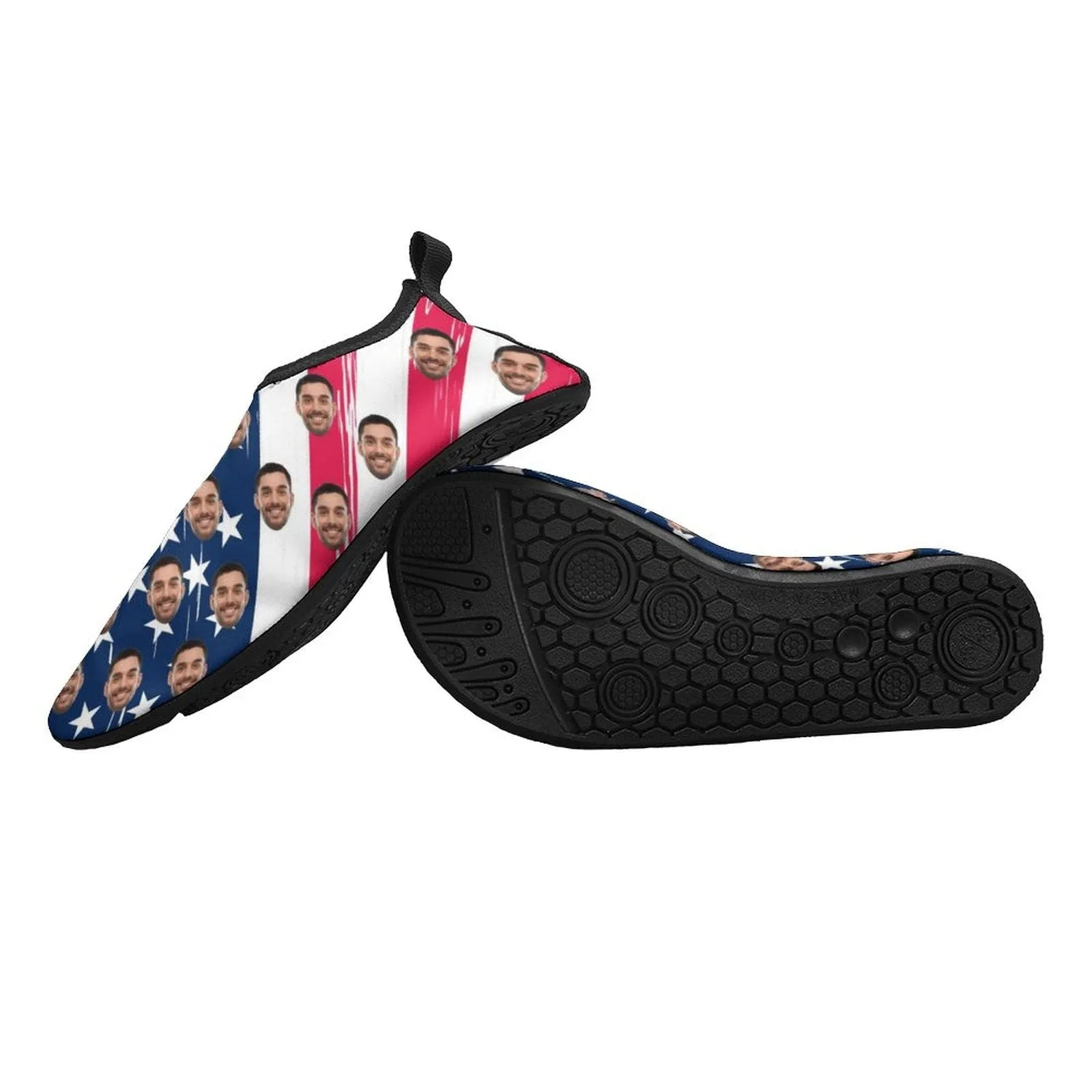 Custom Face American Flag Diving Shoes Slip-on for sport Quick-Dry  Beach Swimming Shoes Aqua Shoes Barefoot Shoes Outdoor Water Shoes