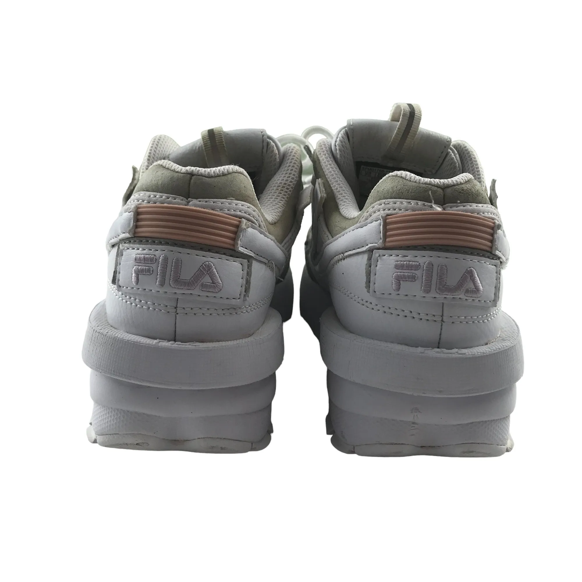 Fila Disruptor trainer shoe size 5 white and beige with laces