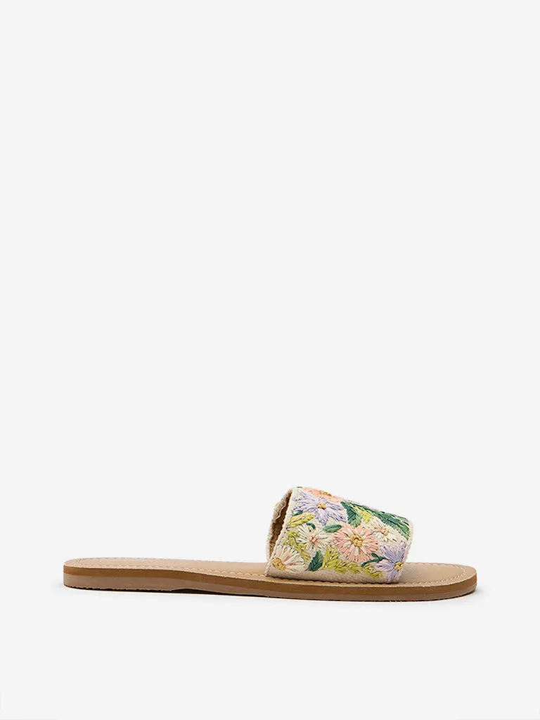 LUNA BLU Lilac Floral Embellished Slides