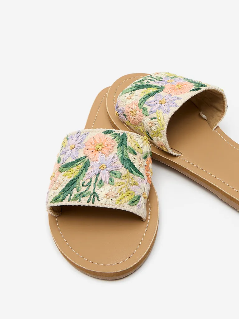 LUNA BLU Lilac Floral Embellished Slides