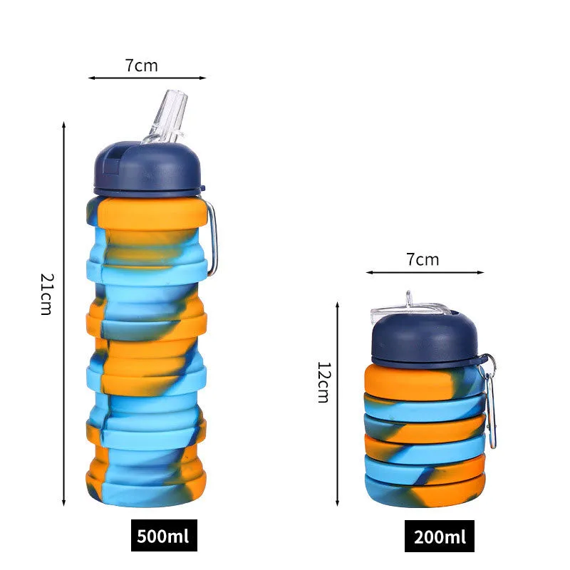 Silicone Folding Water Cup 500ml Camouflage Color Water Bottle Sports Telescopic Kettle