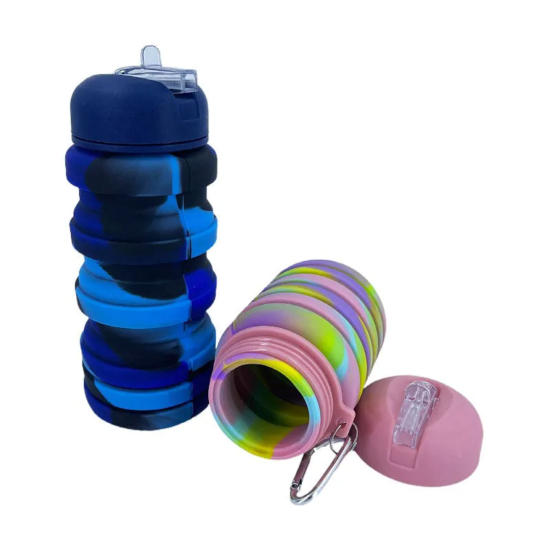 Silicone Folding Water Cup 500ml Camouflage Color Water Bottle Sports Telescopic Kettle