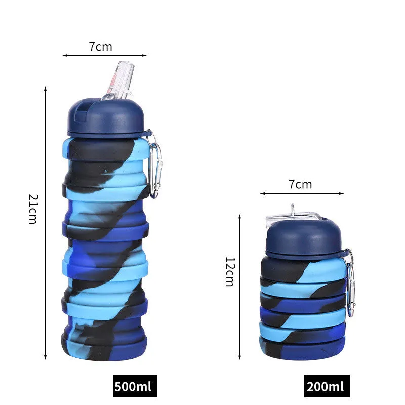 Silicone Folding Water Cup 500ml Camouflage Color Water Bottle Sports Telescopic Kettle