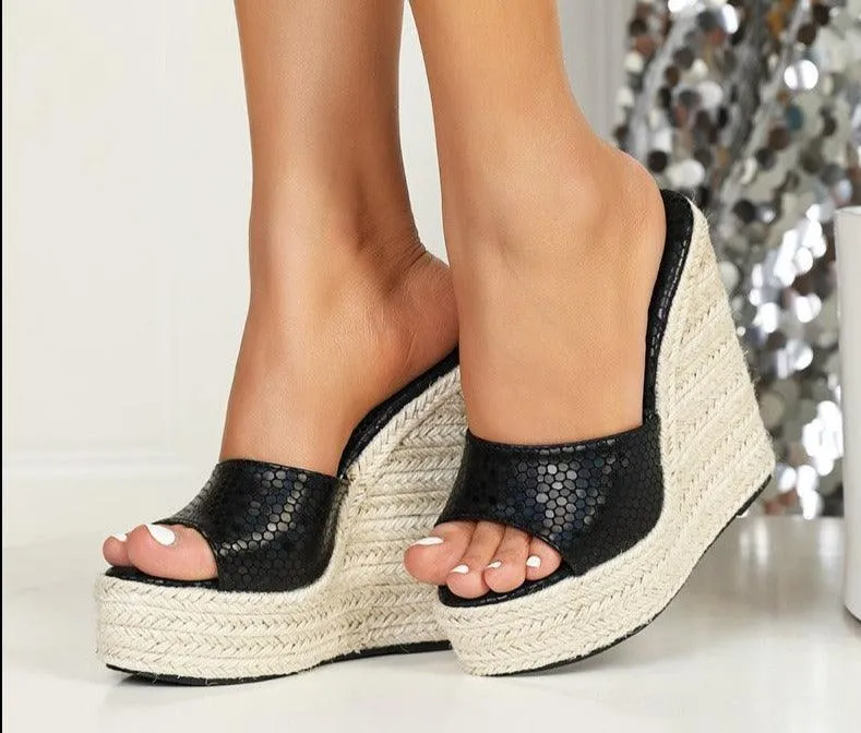 Slip-on High Heels Wedge Sandals