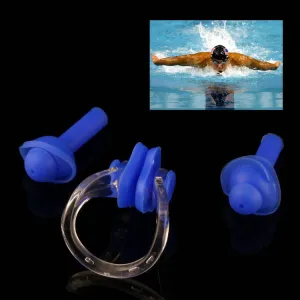 Soft Silicone Swimming Nose Clip and Ear Plug Set Earplug, Random Color Delivery(Blue)