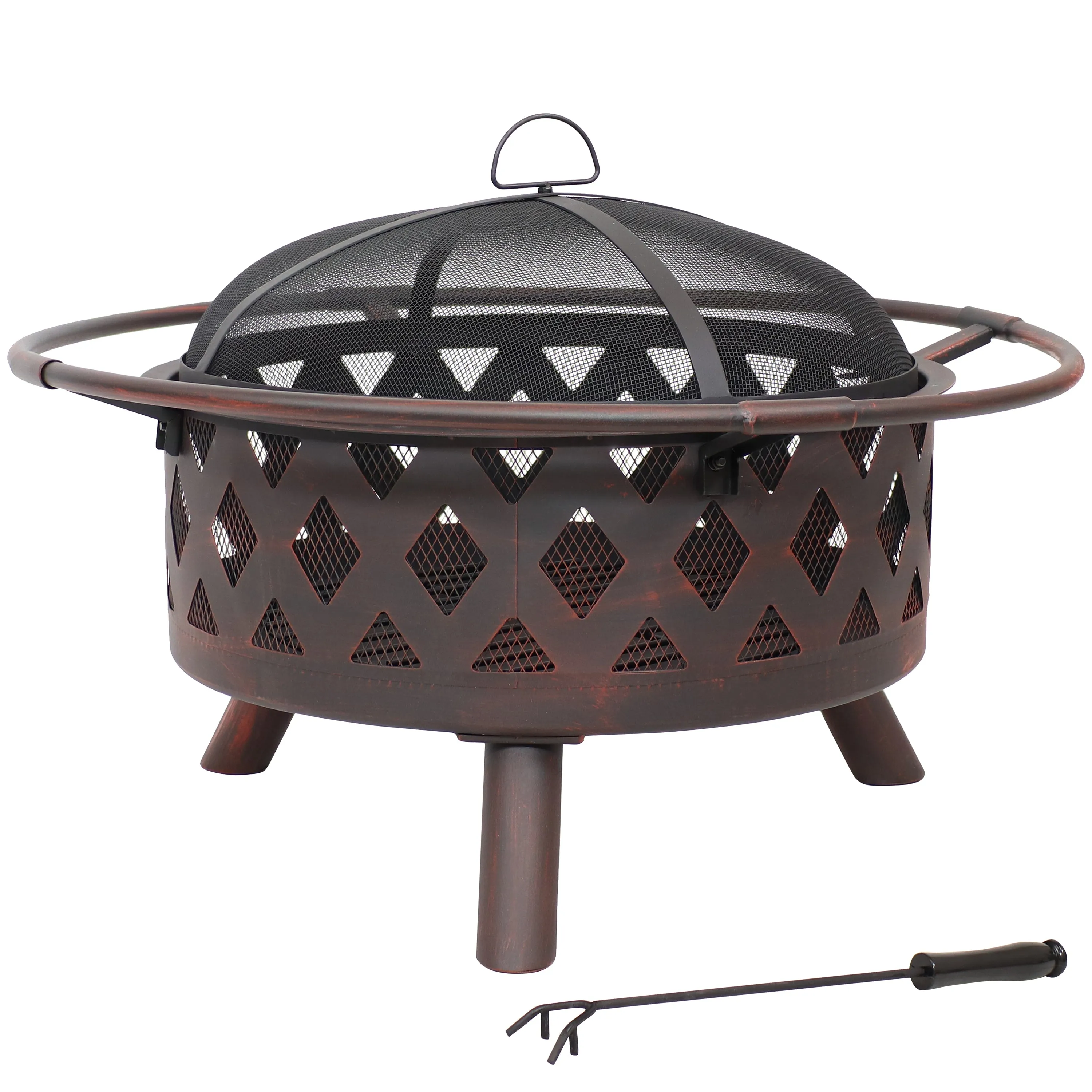 Sunnydaze Bronze Crossweave Wood-Burning Fire Pit with Spark Screen and Poker