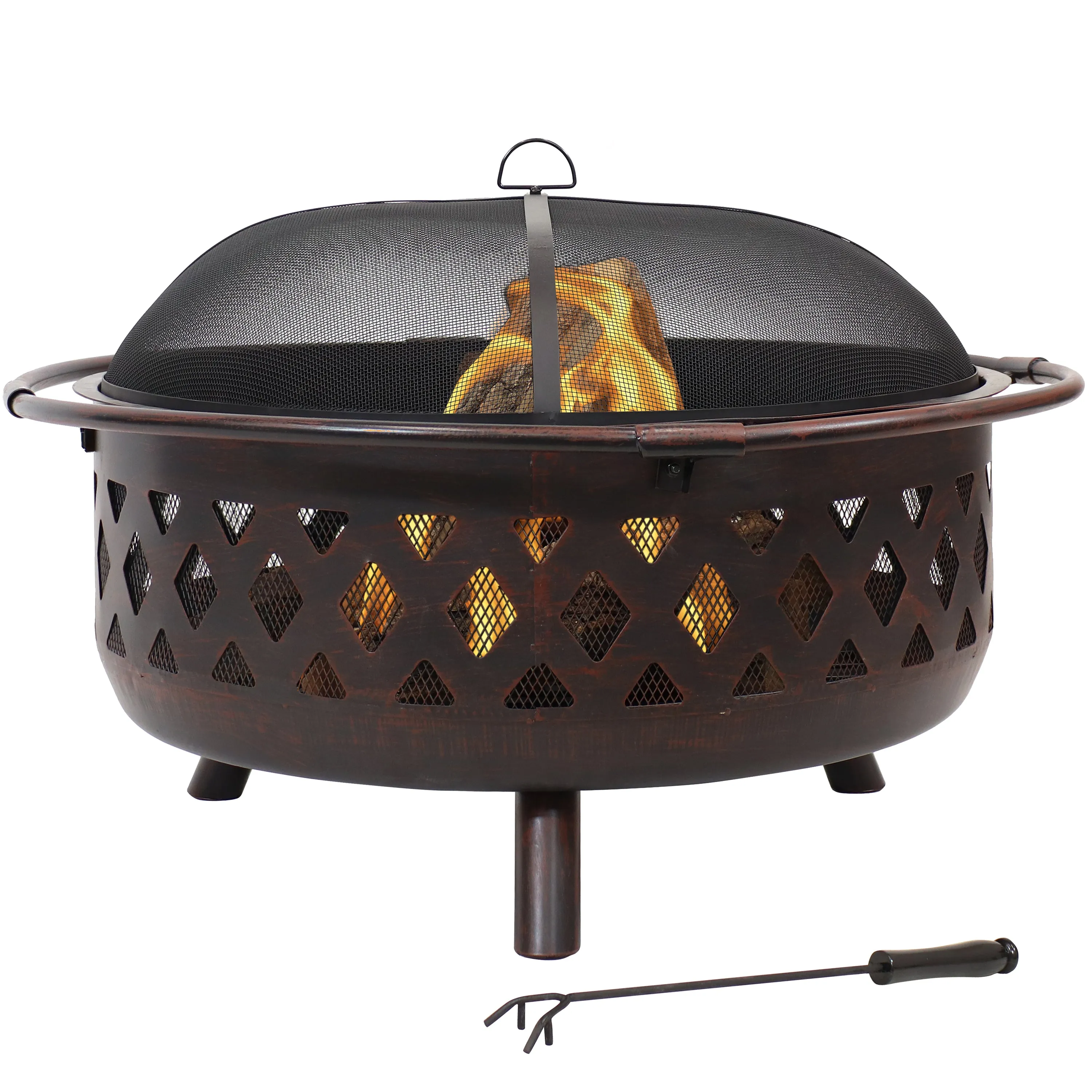 Sunnydaze Bronze Crossweave Wood-Burning Fire Pit with Spark Screen and Poker