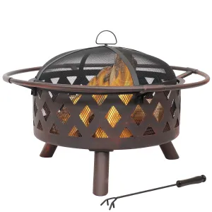 Sunnydaze Bronze Crossweave Wood-Burning Fire Pit with Spark Screen and Poker