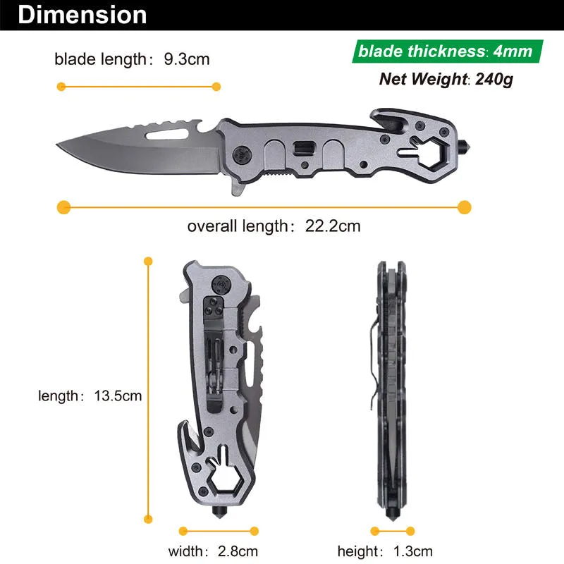 Titanium Multifunction Folding Pocket Knife Tactical Survival Tool Hunting Hiking Self Defense Rescue Outdoor Knife Wrench